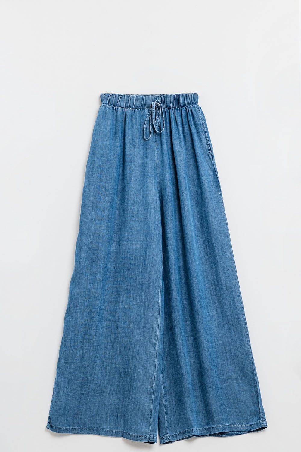 Pantaloni tencel fluidi a gamba larga in stile denim blu