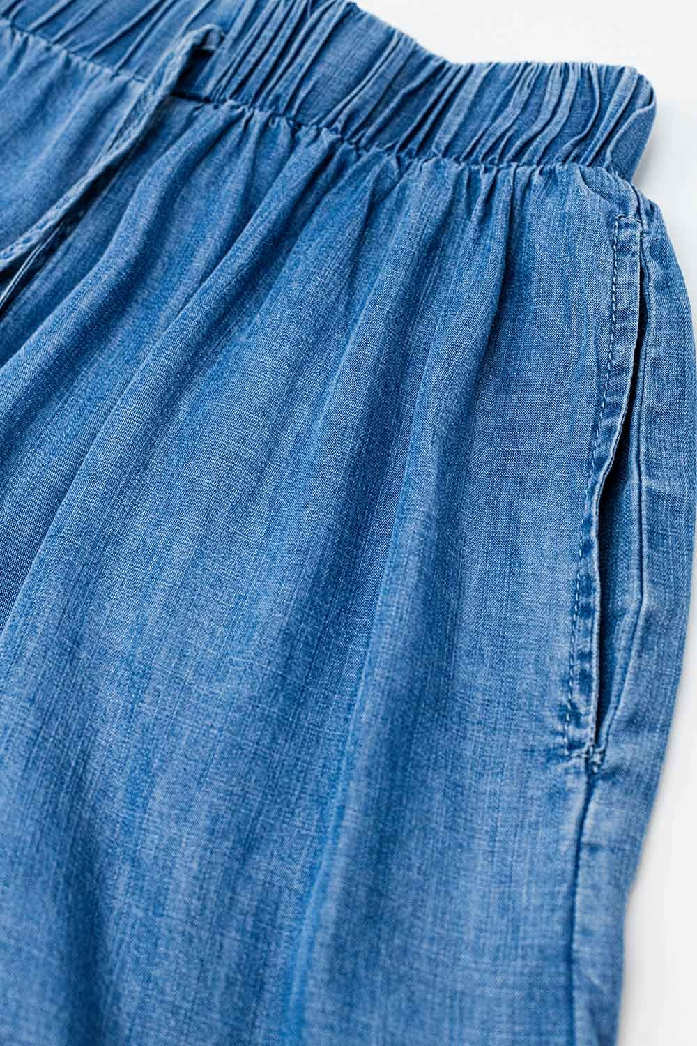 Pantaloni tencel fluidi a gamba larga in stile denim blu