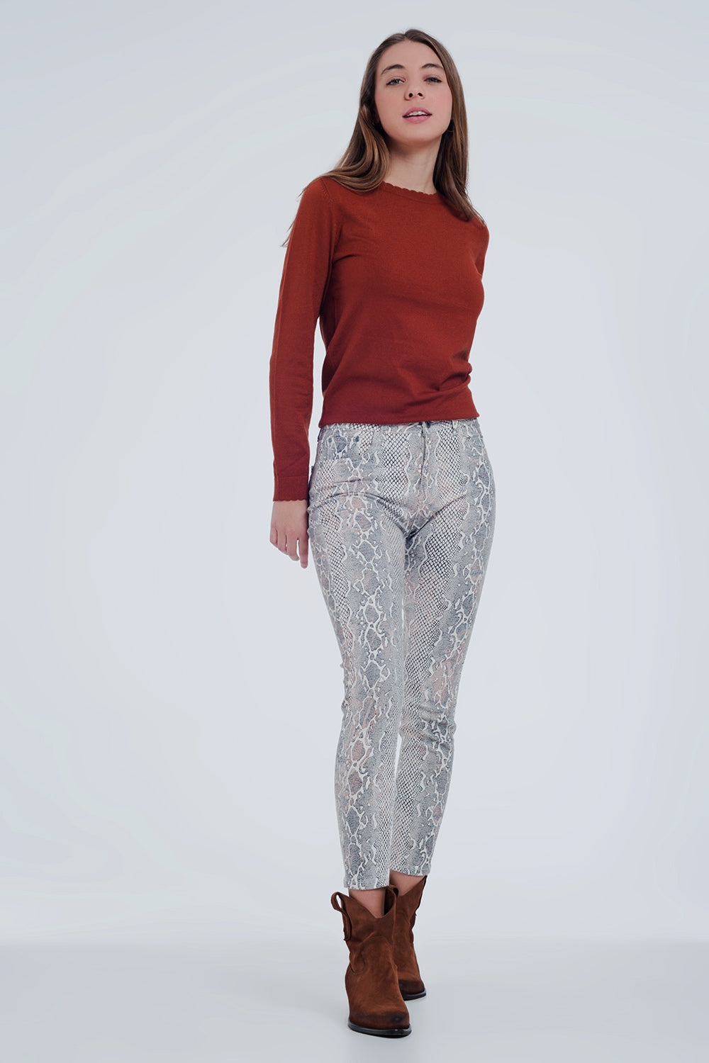 Pantaloni testurizzati pitonati beige