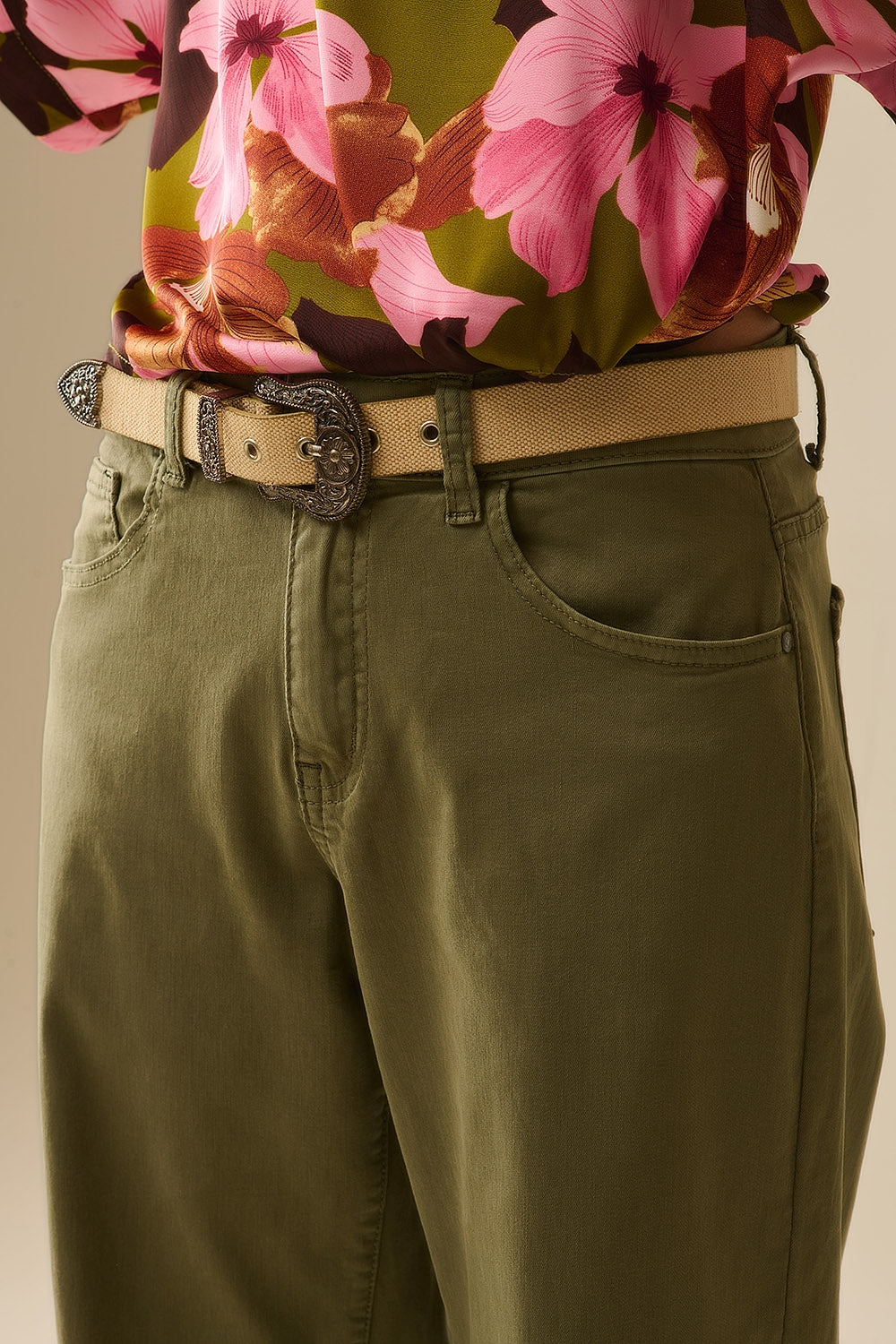 Pantaloni verdi dritti a gamba larga