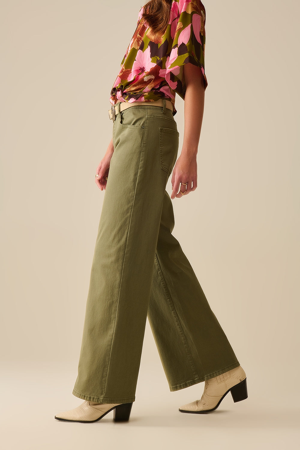 Pantaloni verdi dritti a gamba larga