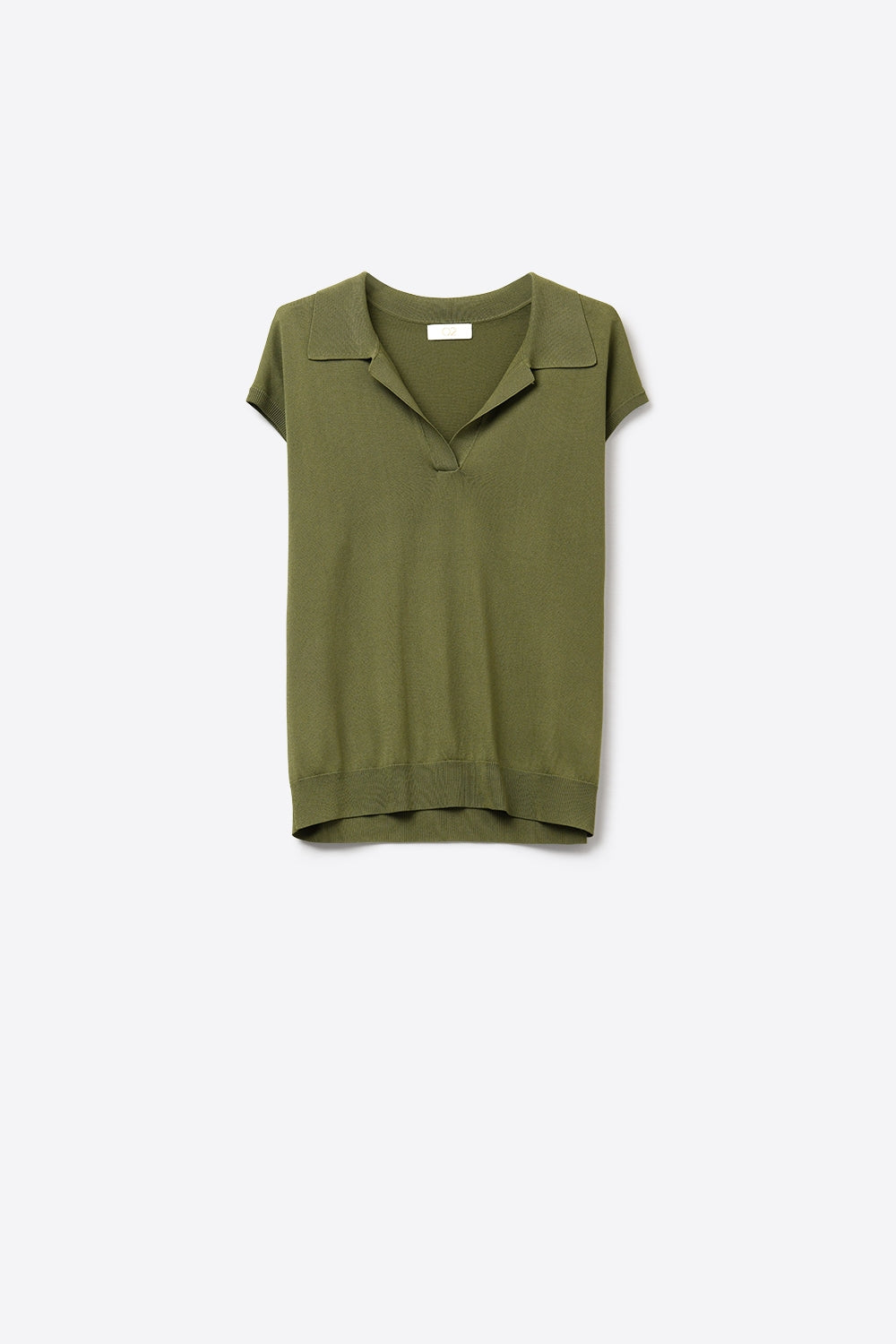 Q2 Polo a maglia fine verde oliva con maniche scese