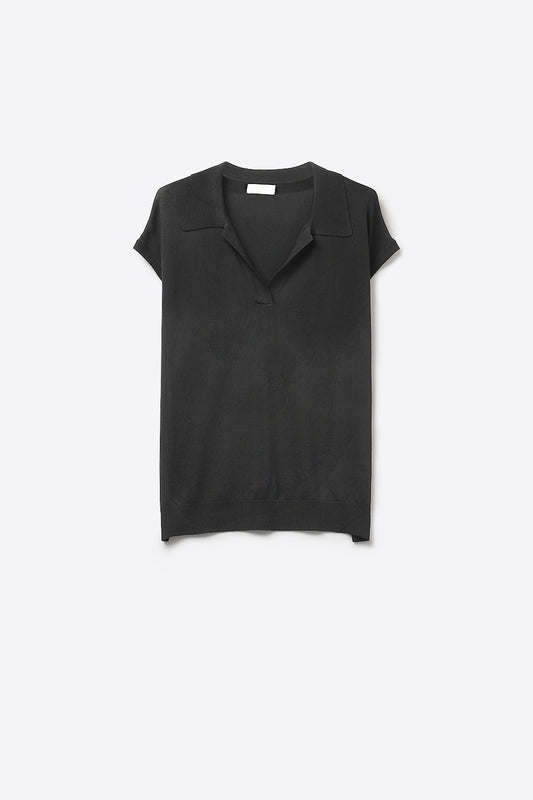 Q2 Polo a manica corta in maglia fine colore nero