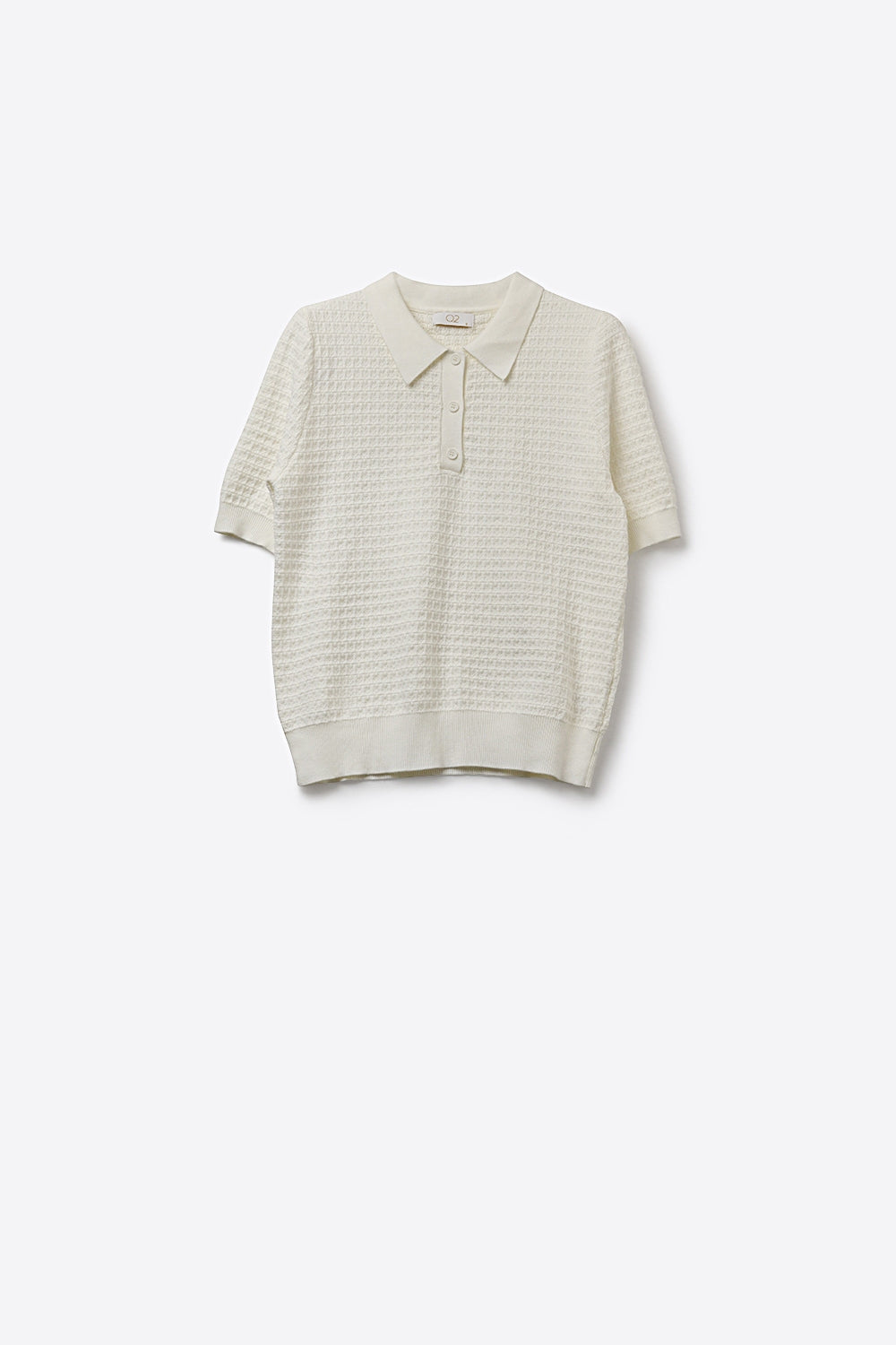 Polo a maniche corte in maglia strutturata color crema