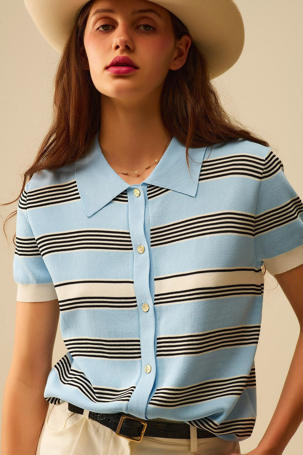 Q2 Polo a righe blu baby con bottoni