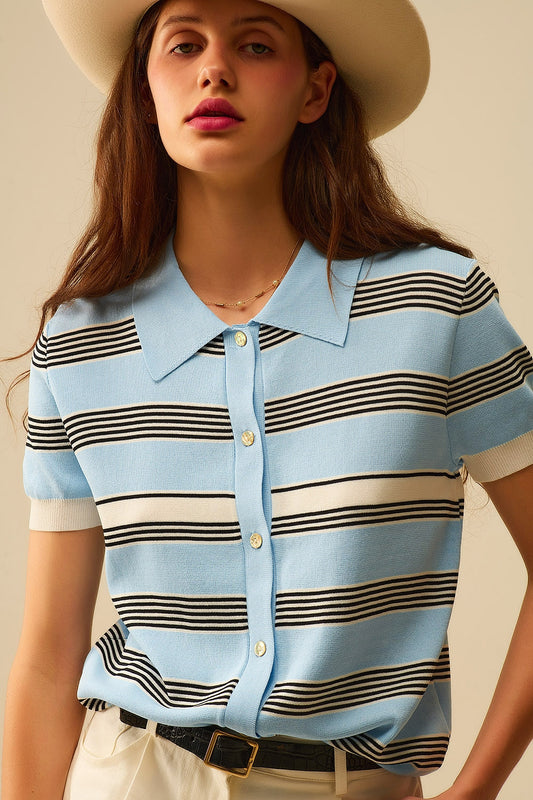Q2 Polo a righe blu baby con bottoni