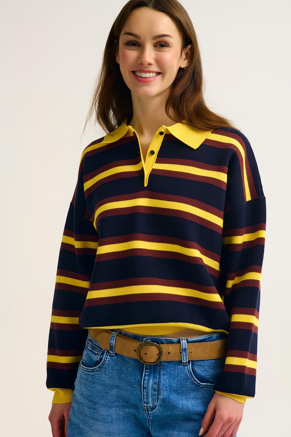 Q2 Polo a righe gialle con vestibilità rilassata
