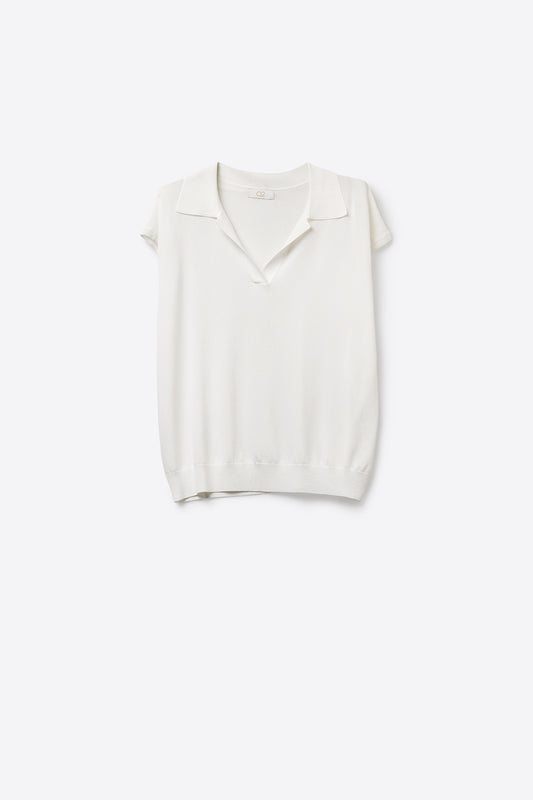 Q2 Polo bianco a maniche corte con scollo a V e vestibilità rilassata