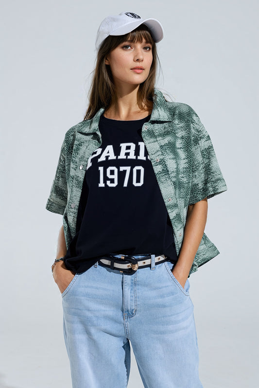Q2 Polo button up in verde tie dye