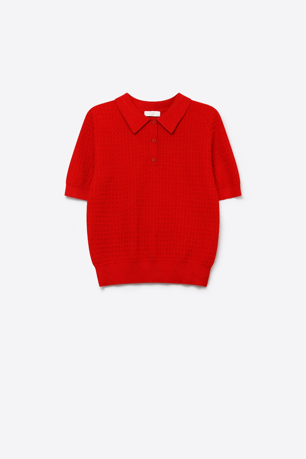 Polo in maglia a nido d'ape con abbottonatura in rosso a manica corta