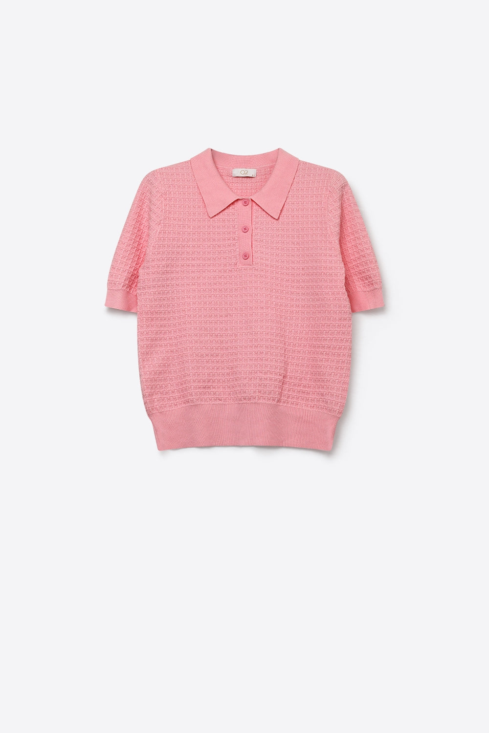 Polo in maglia a nido d'ape con bottoni in rosa con manica corta