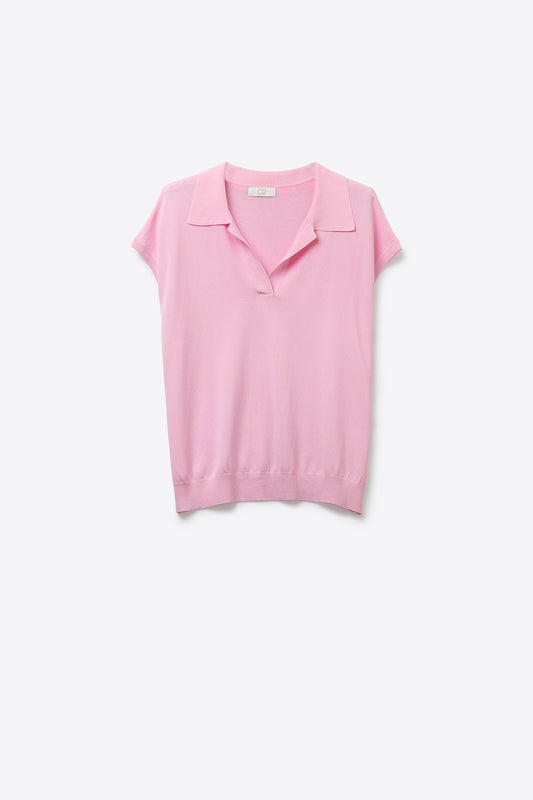 Q2 Polo in maglia leggera rosa con maniche corte
