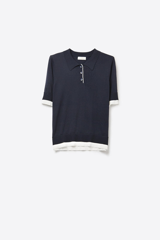 Q2 Polo Navy con finiture e bottoni bianchi