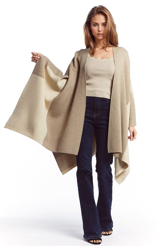 Q2 Poncho asimmetrico in marrone chiaro e scuro