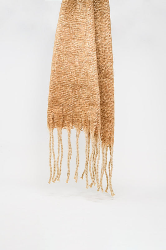 Q2 Sciarpa a righe beige con frange