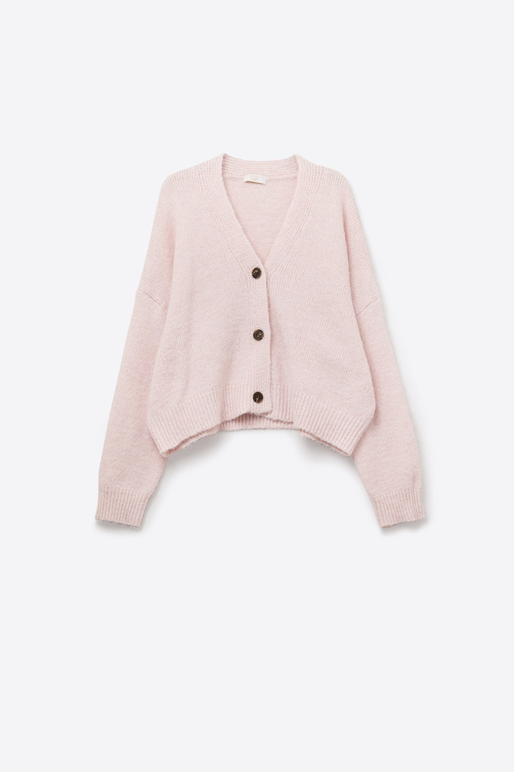 Scollo a V Cardigan abbottonato basic rosa baby in maglia morbida