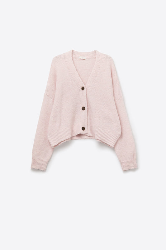 Scollo a V Cardigan abbottonato basic rosa baby in maglia morbida