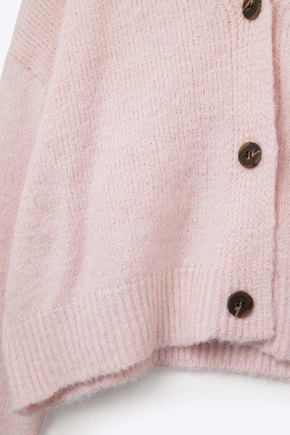 Scollo a V Cardigan abbottonato basic rosa baby in maglia morbida