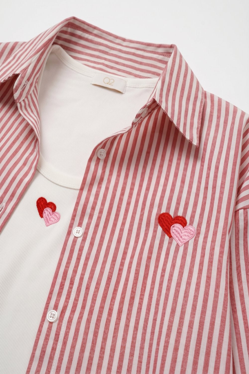 Set t-shirt e camicia ricamato a cuore in cotone a righe rosse 2 pezzi
