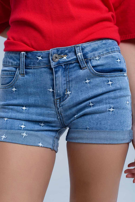 Q2 Shorts in denim con dettaglio a stelle