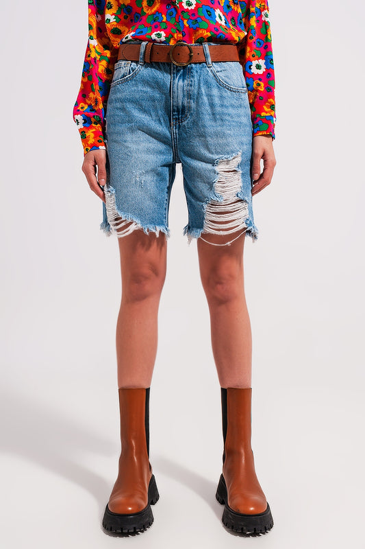 Q2 Shorts sfilacciati denim chiaro