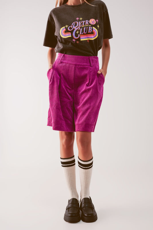 Q2 Shorts taglio lungo fucsia in velluto