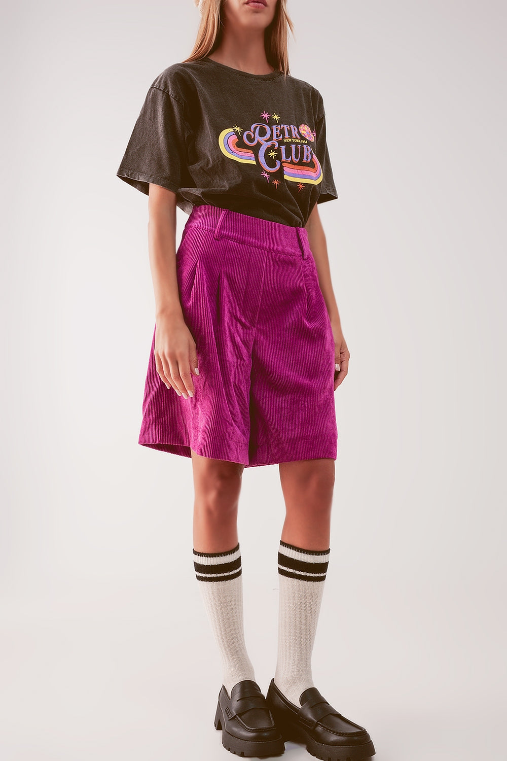 Shorts taglio lungo fucsia in velluto