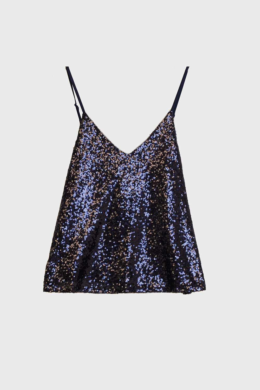 Spaguetti - Top con cinturino e profonda scollatura a V in paillettes blu navy