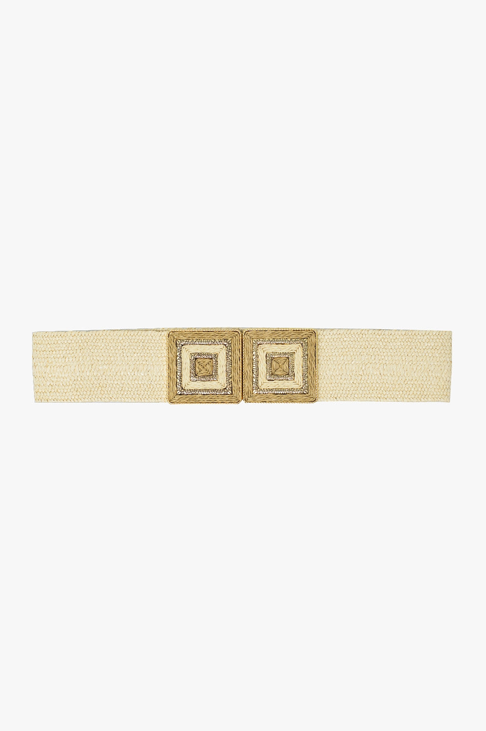 Q2 Spessa cintura intrecciata beige con fibbia quadrata con dettagli dorati