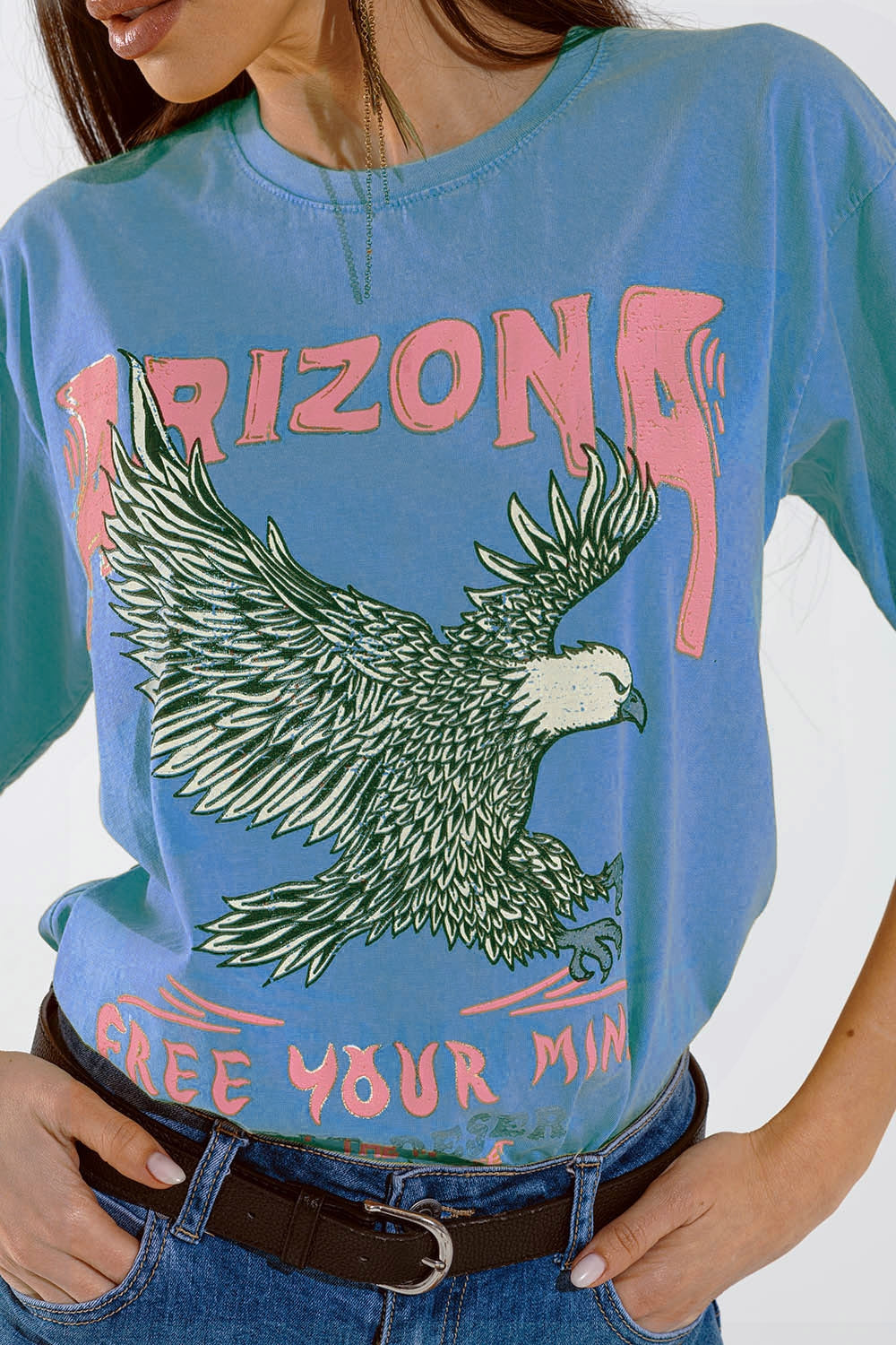 T-shirt Arizona con stampa digitale dell'aquila in blu