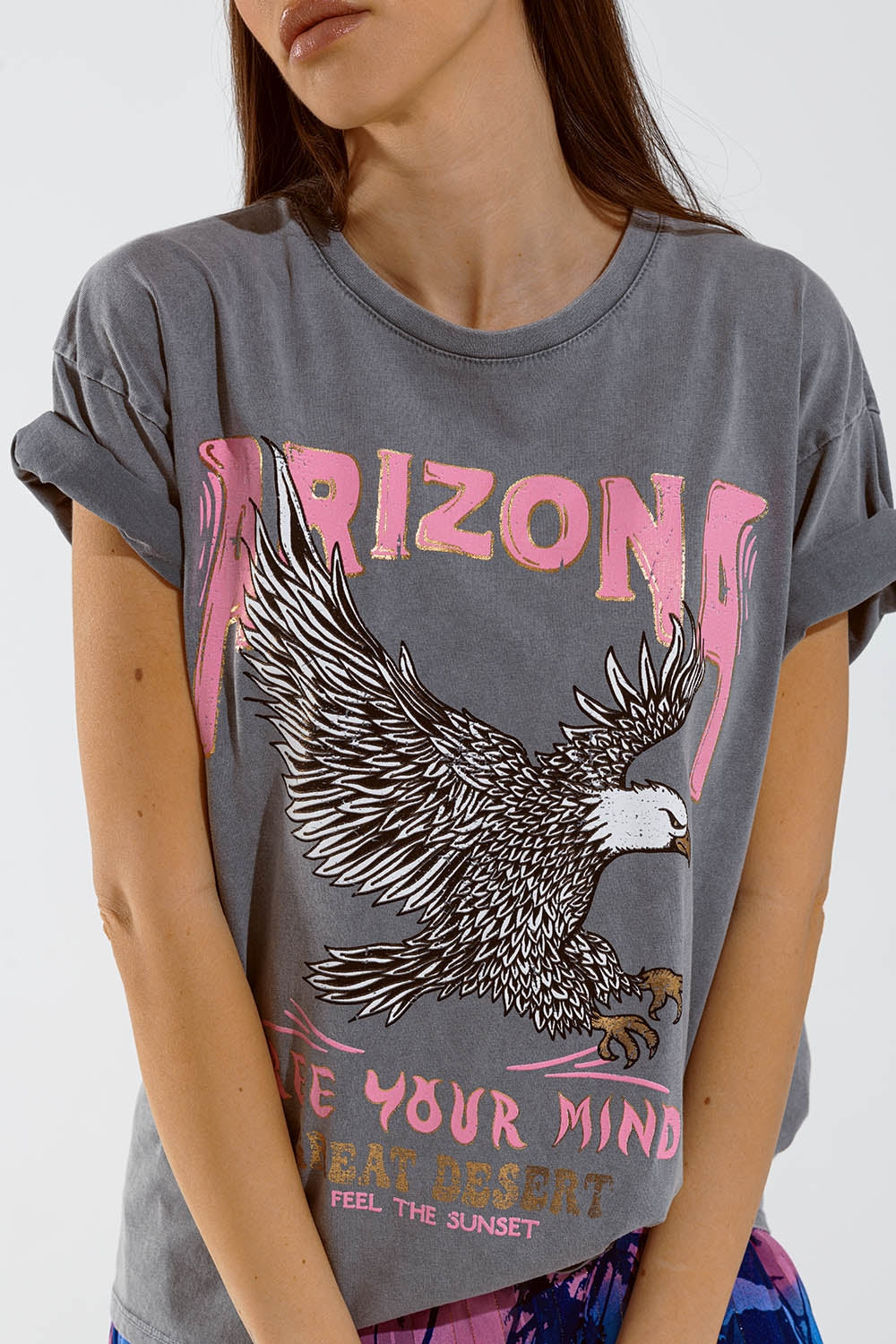 T-shirt Arizona con stampa digitale dell'aquila in grigio