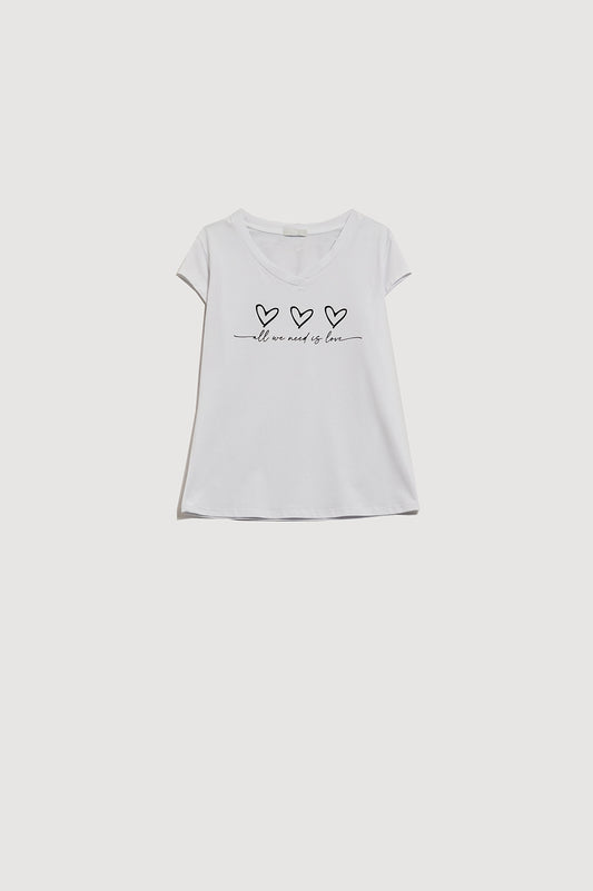 Q2 T-shirt bianca con All We Need Is Love in nero