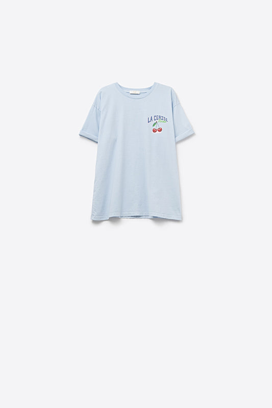 Q2 T-shirt blu con grafica La Cerise Market Saint-Tropez