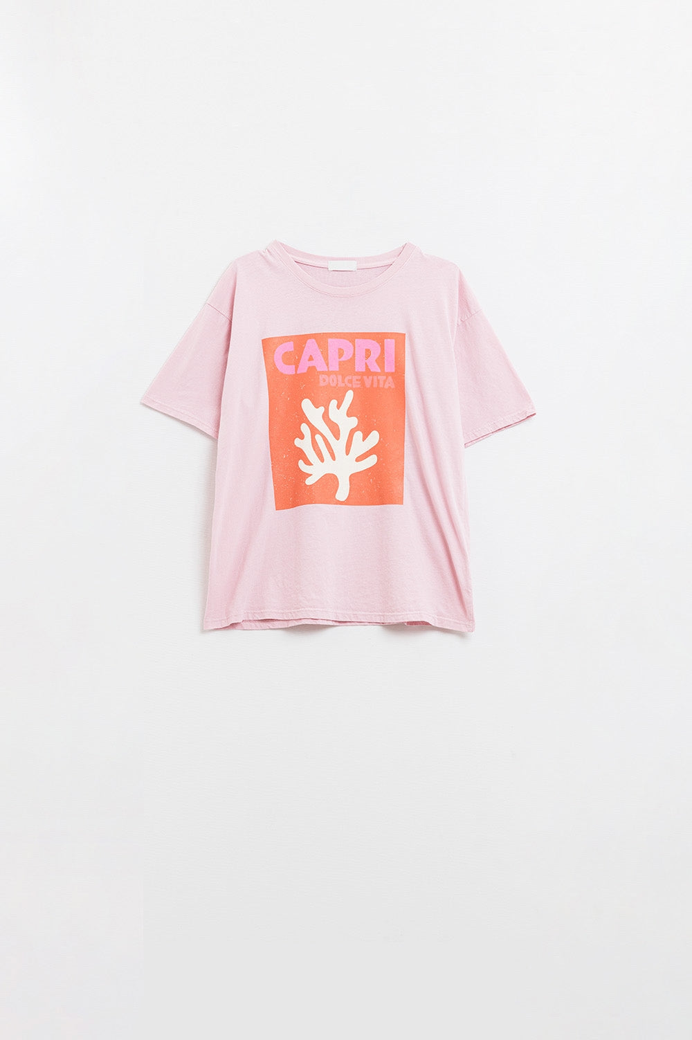 Q2 T-shirt Capri Dolce Vita rosa baby con stampa grafica arancione