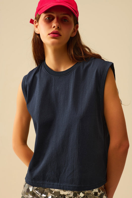 Q2 T-shirt in cotone senza maniche Navy