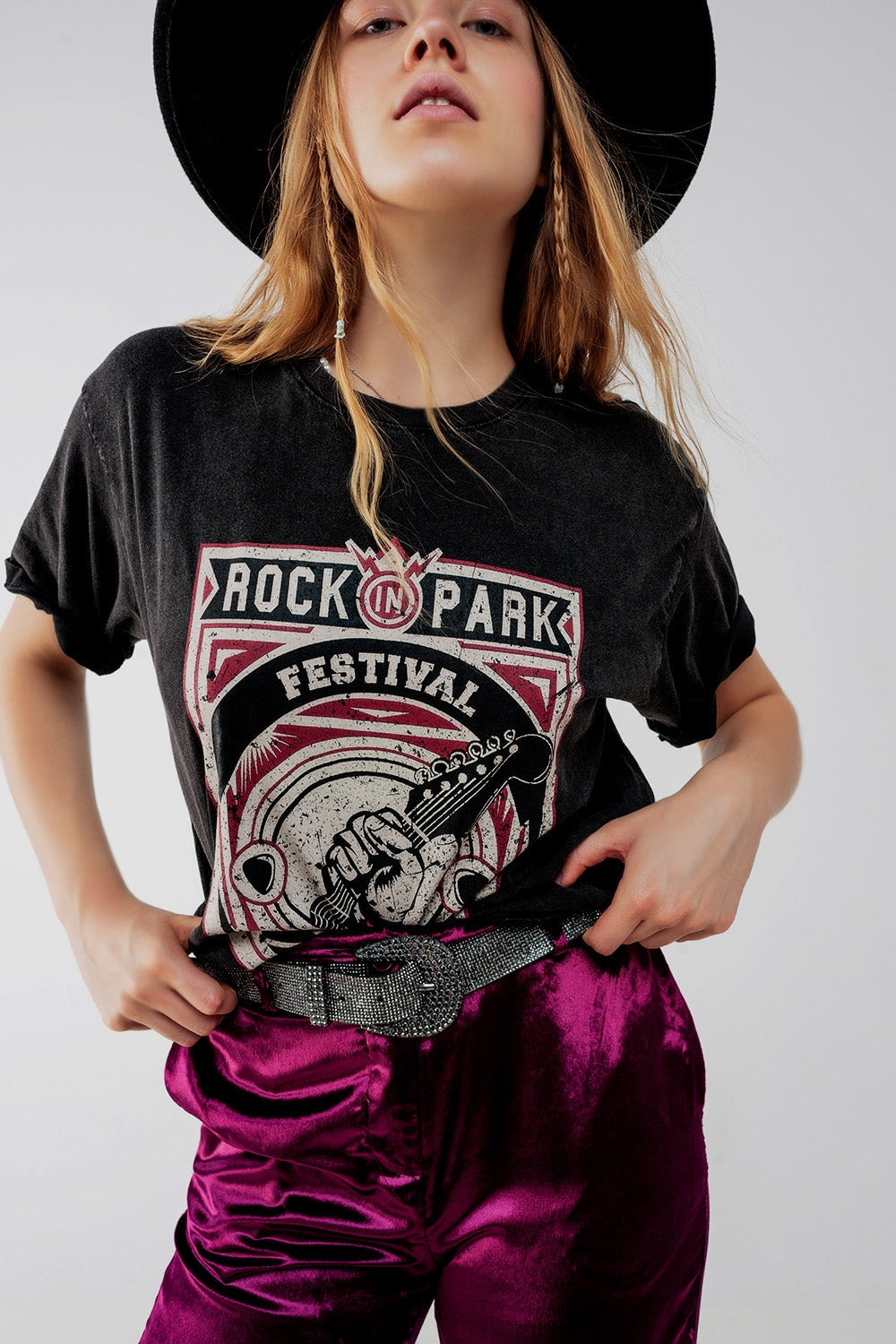 T shirt nera con stampa grafica Rock Park