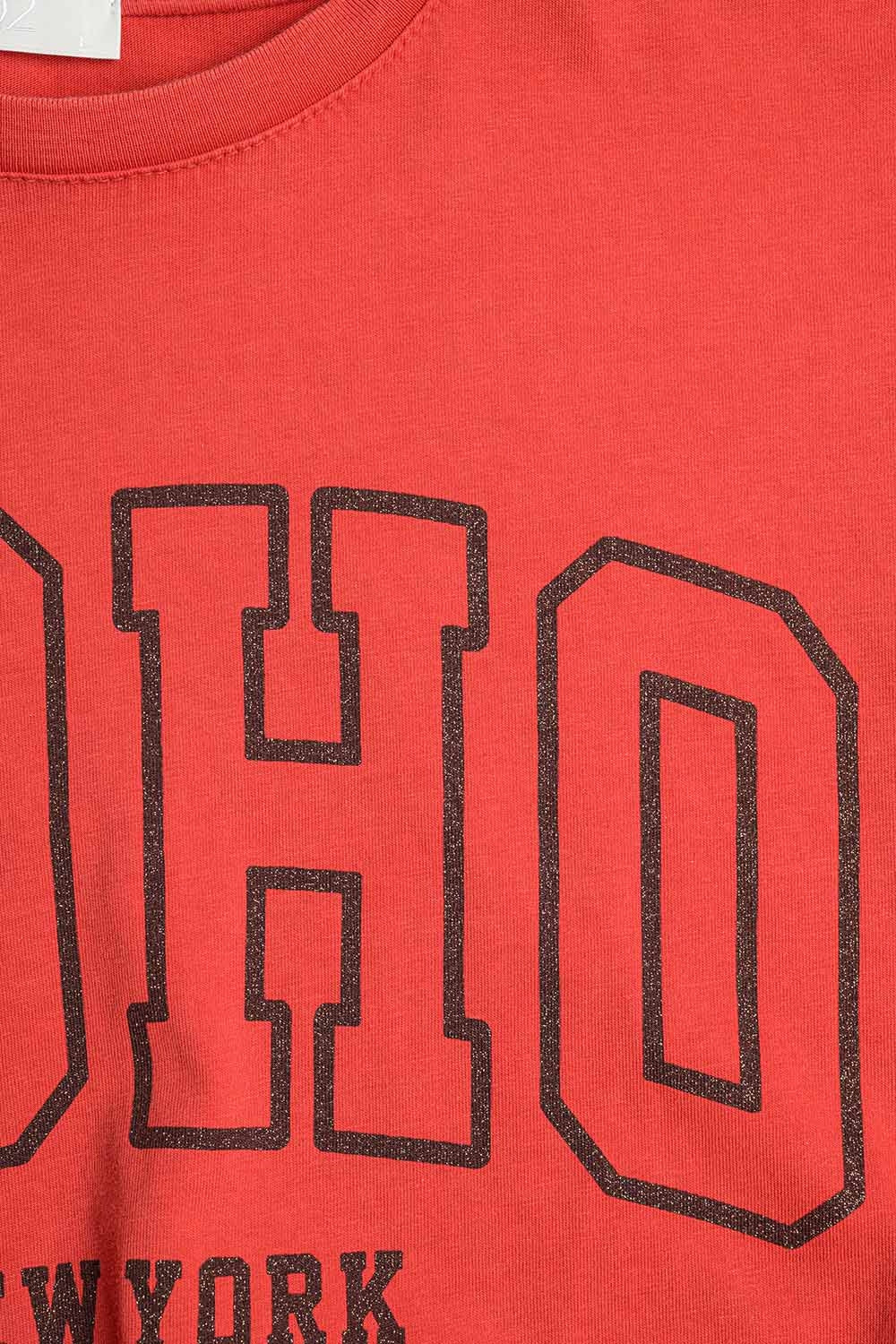 T-shirt rossa oversize con Soho New York sul davanti