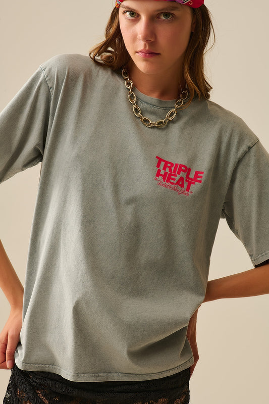 Q2 T-shirt TRIPLE HEAT LOGO a manica corta di colore grigio lavato e dal taglio rilassato