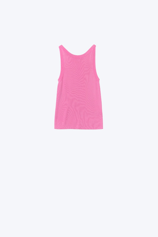 Q2 Top a coste con scollo a barca in fucsia