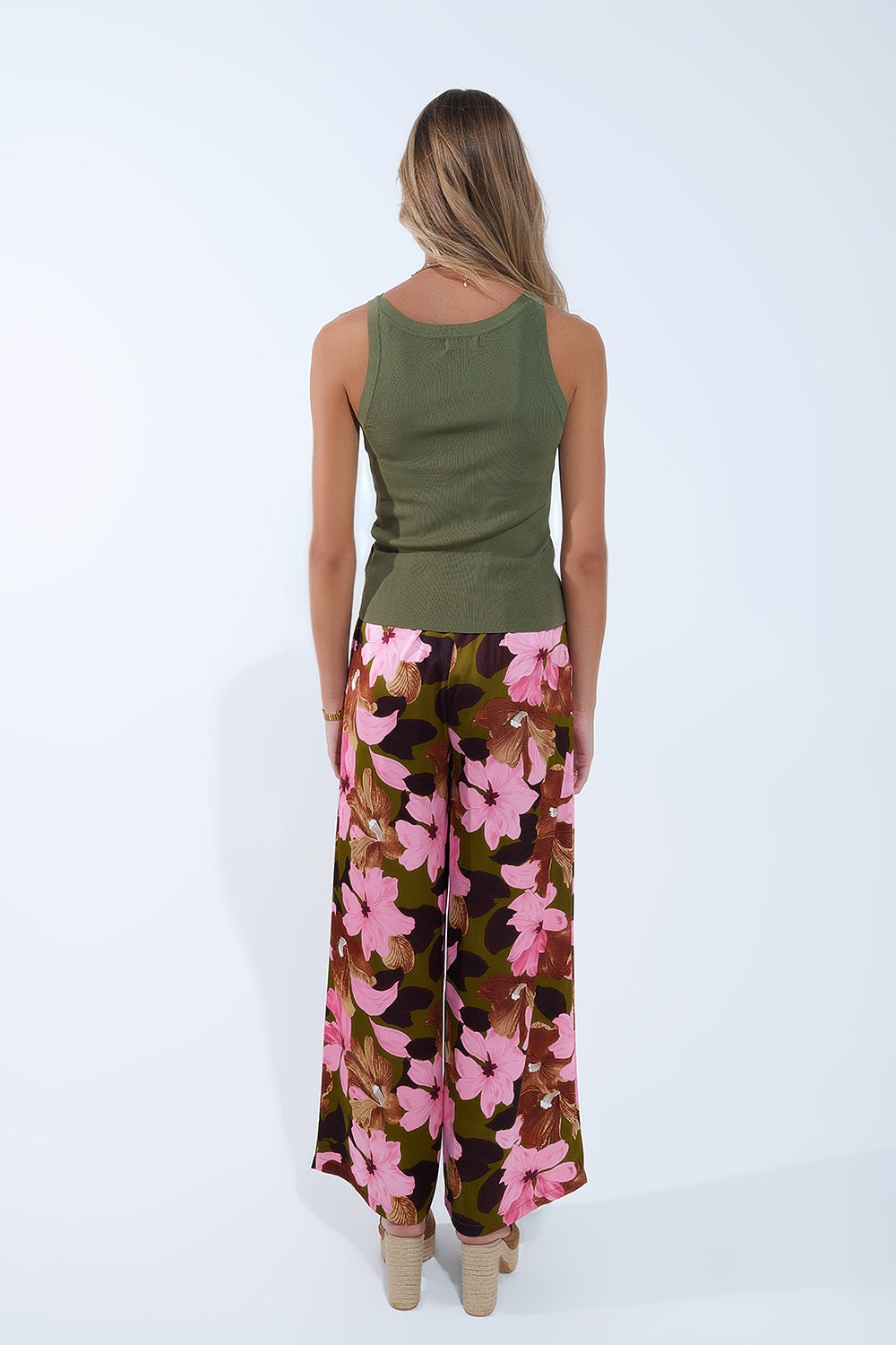 Top a coste Khaki con scollo a barca