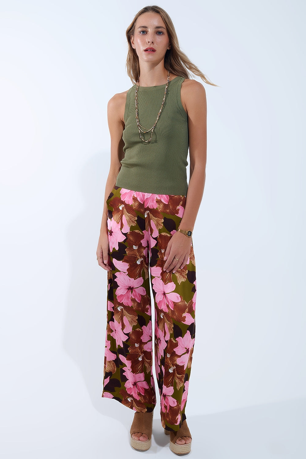 Top a coste Khaki con scollo a barca