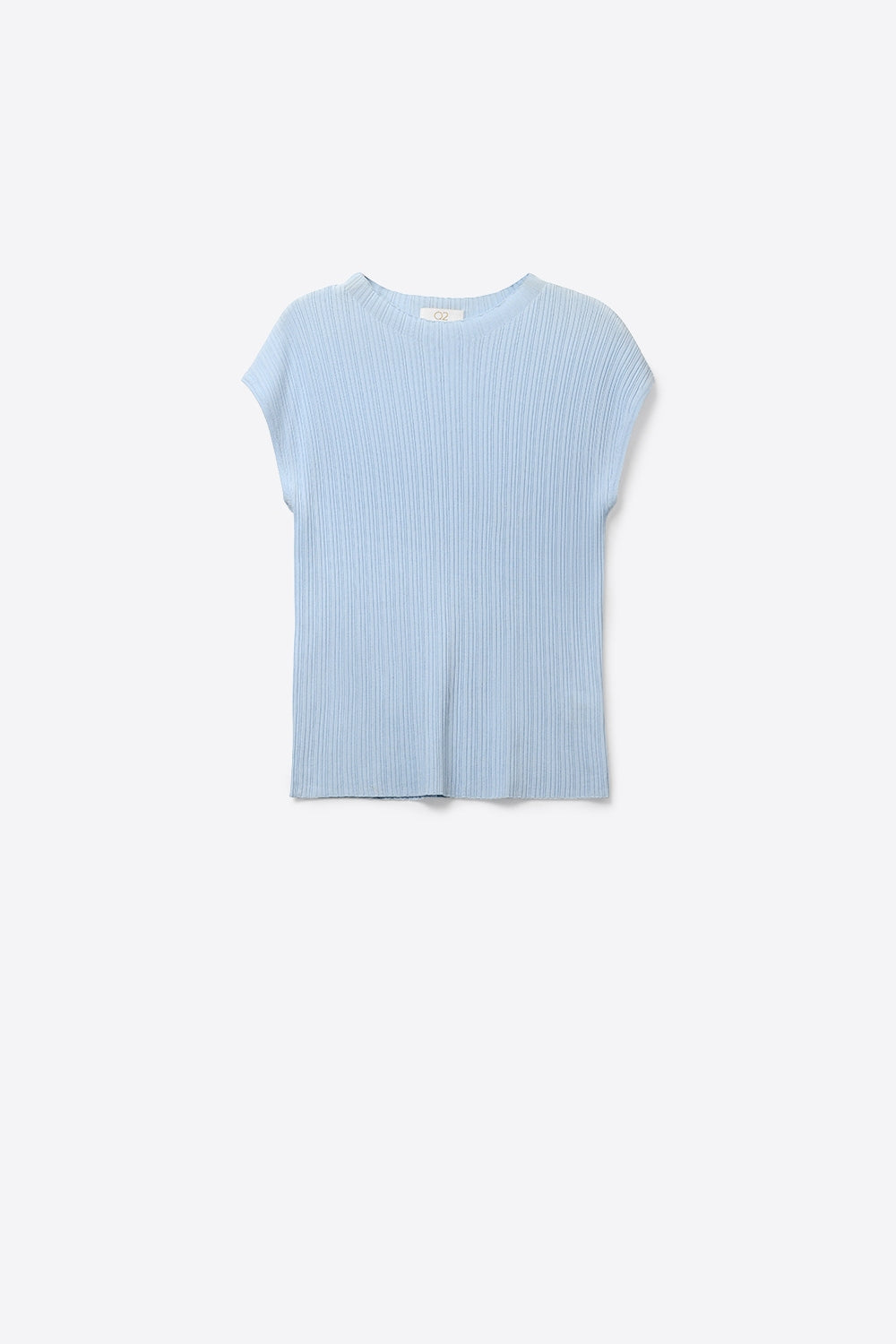 Q2 Top a maglia fine a coste blu chiaro senza maniche