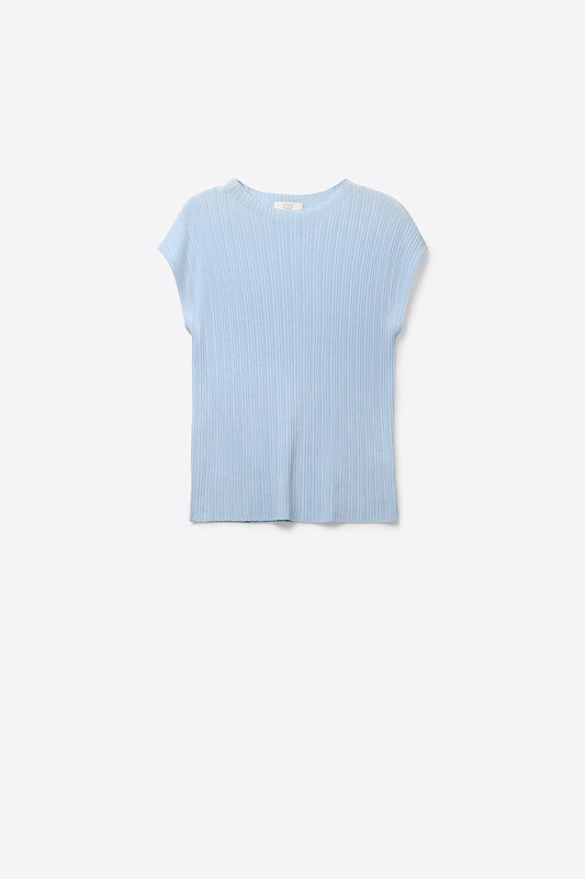 Q2 Top a maglia fine a coste blu chiaro senza maniche