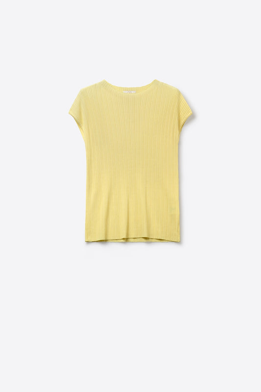 Q2 Top a manica corta giallo in maglia a coste dal taglio rilassato