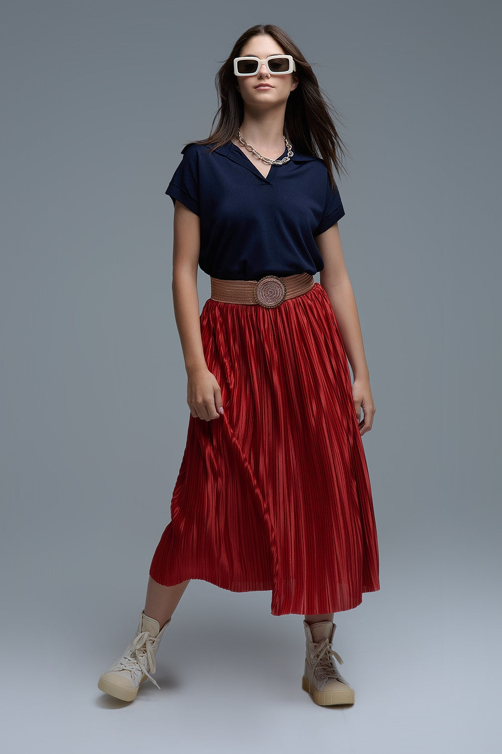 Top a manica corta in maglia fine tipo Polo in blu scuro