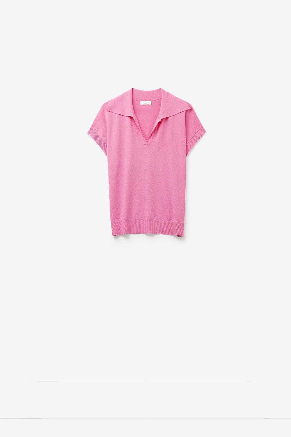 Top a manica corta in maglia fine tipo Polo in fucsia