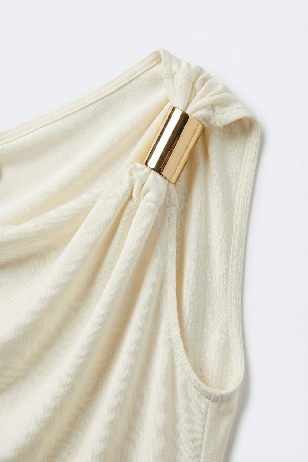Top a manica unica in viscosa elastica con dettaglio dorato