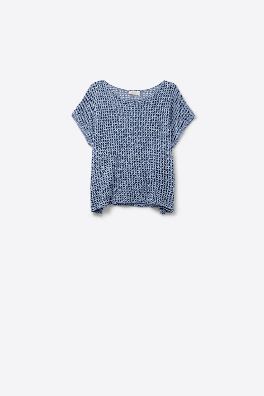 Q2 Top a maniche corte a maglia aperta scesa in blu