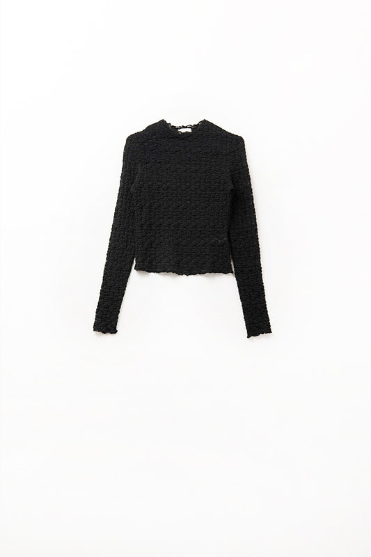 Q2 top a maniche lunghe nero floreale trasparente