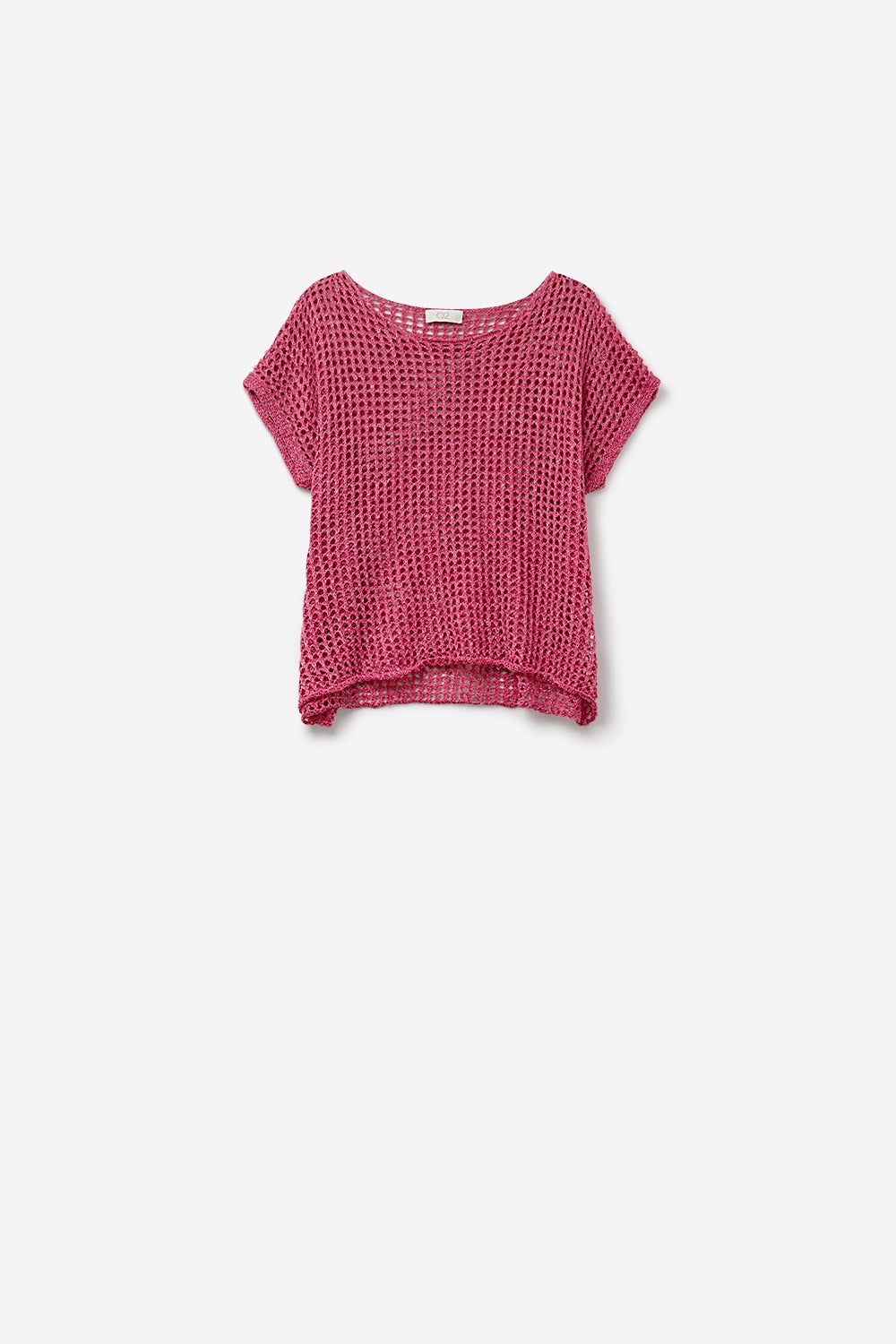 Q2 Top a maniche scoperte all'uncinetto in Fuschia